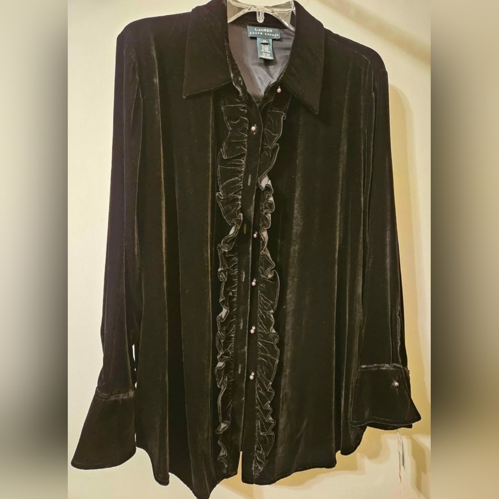 Ralph Lauren Black Velvet New Years Dress Shirt Women's 2X